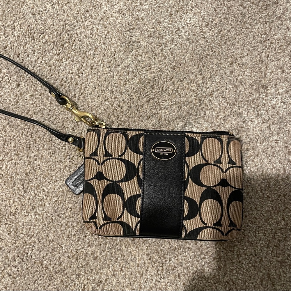 Coach Black and Tan Signature Wristlet